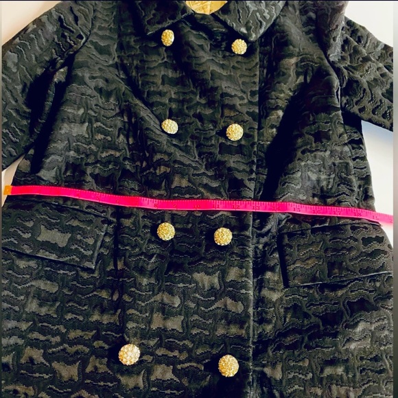 Vtg 60s Hess Apparel Glam Black Long retro trench with rhinestone buttons M - Picture 8 of 15